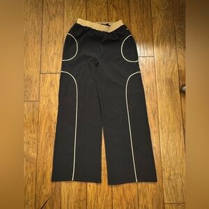 SHEIN Black Wide Leg Pants with Cream Trim